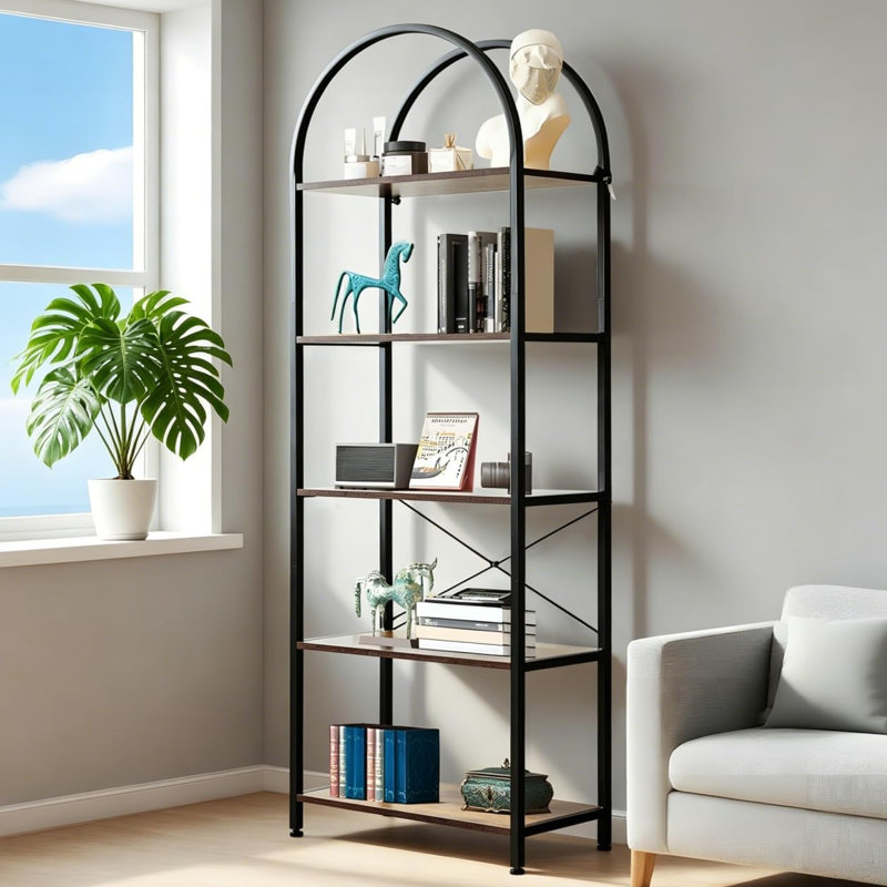 180cm H x 60cm W Metal Bookcase, Black/Walnut
