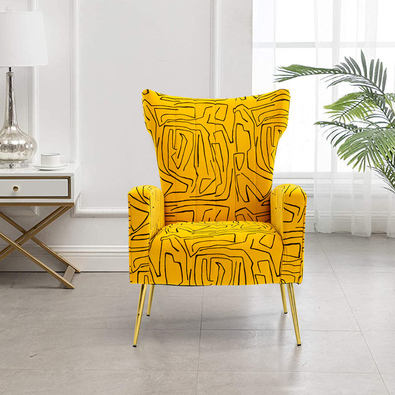 Fauteuil d'appoint rembourré en velours, Velours jaune