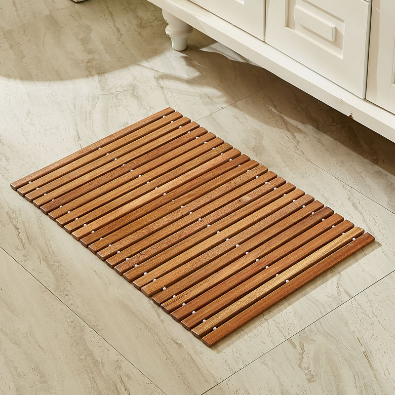 Teak Wood Folding Bath Shower Mat, 15.75" W x 23.62" L