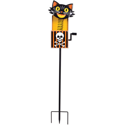 Black Cat Skull Jack In The Box Metal Halloween Stake