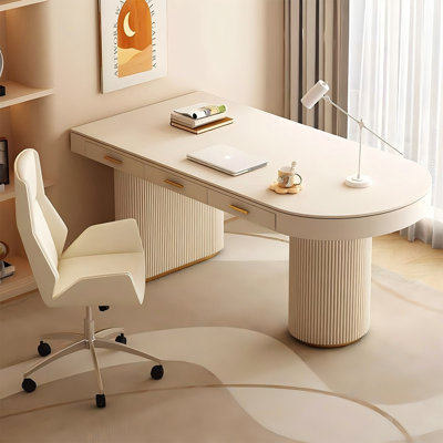 Bureau blanc demi-cercle droit de 70,87 pouces, 3 tiroirs