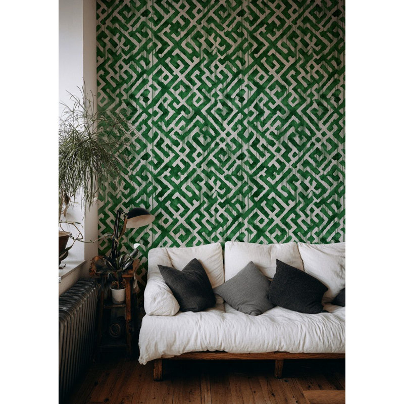 Papier peint géométrique vert avec aquarelle