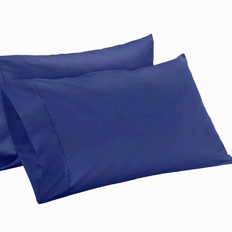 Luxury Cotton Queen Pillowcase Set - 400 Thread Count Soft Smooth Pillow Cases - Long-Staple Fabric - Navy Blue Z Hem Design - Set of 2 Queen Pillowcases