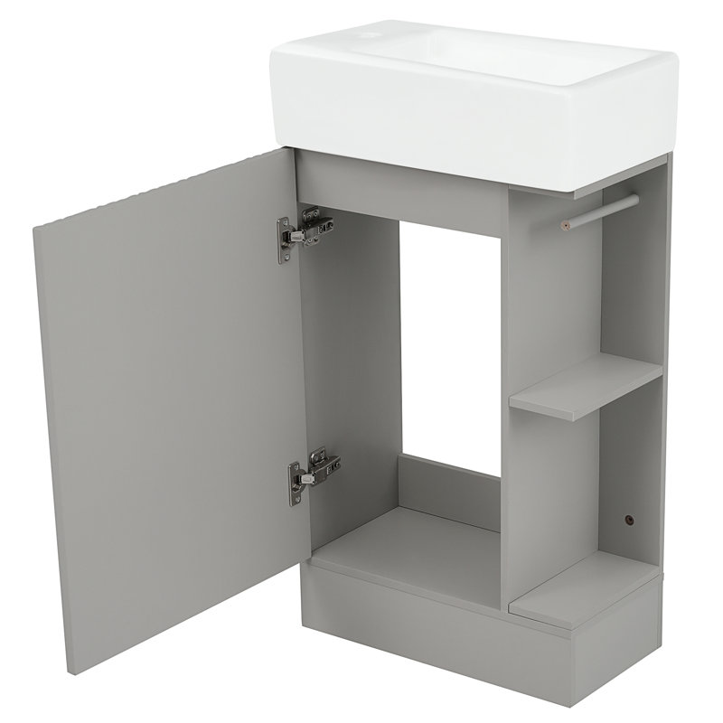 Meuble-lavabo moderne de 18,6 po avec lavabo en céramique et panneau de fibres à densité moyenne durable Moorlyn, Gris