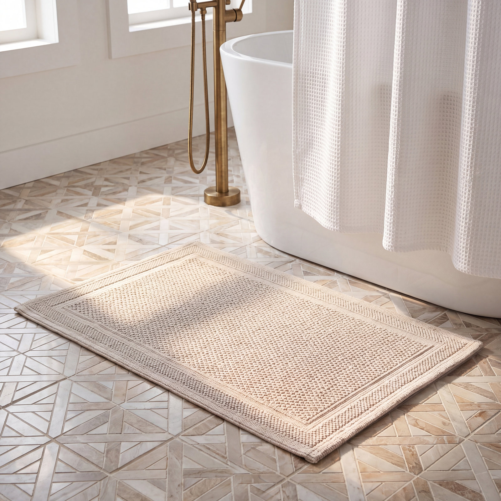 Tanglewood Cotton Non-Slip Bath Rug, Marble Tan