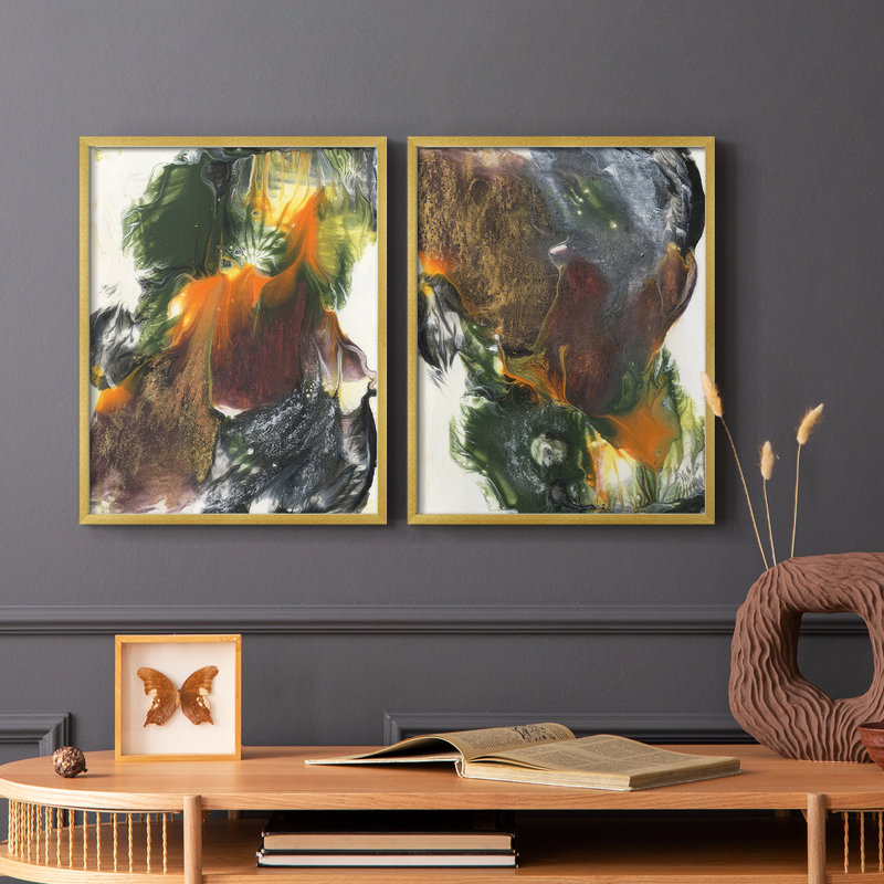 Impression encadrée orange-verte I-Premium - prête à être accrochée - aucun clou requis - aucun clou requis, Doré