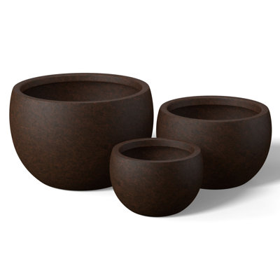 11.5 In., 15 In., 19 In. (Enhanced Interior) Concrete Round Planter / Pot With Drainage Holes (Set Of 3)