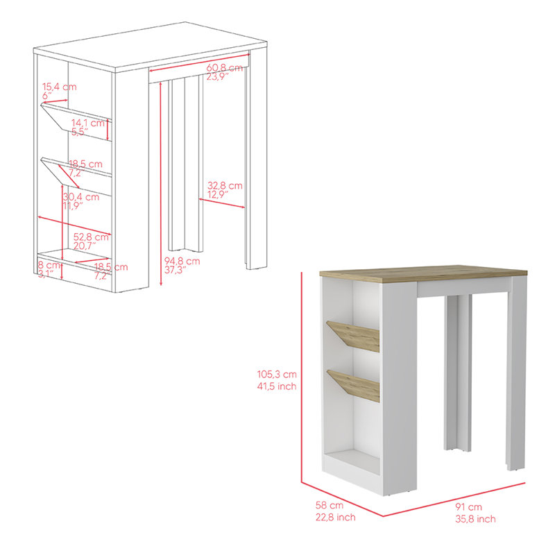 Kitchen Island Gunees, White, Width X 91