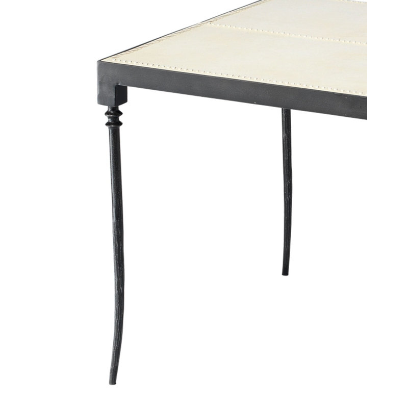 Cream Leather and Iron Saber Leg Side Table