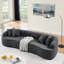 Moderne gris minimaliste courbé en laine d'agneau, compressé, sans assemblage, mousse à haute densité pour la détente à la maison modulaire avec tissu en laine, style, sièges de chambre à coucher-603296248