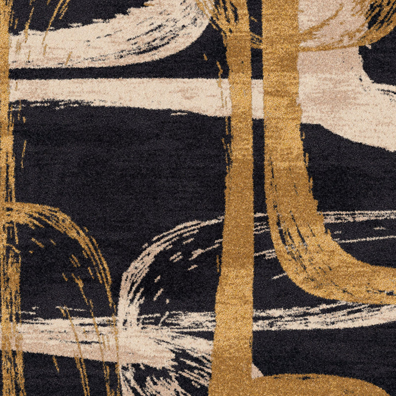 Tapis abstrait moderne noir Res Resid, Tapis de couloir 2 pi 1 po x 7 pi 8 po