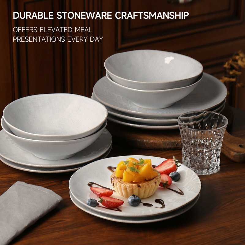  Leaf Texture 18 Piece Stoneware Dinnerware Set, Service For 6