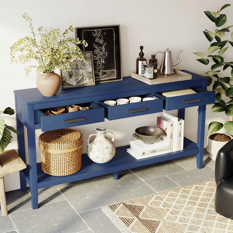 Console minimaliste à 3 tiroirs avec poignées en fer