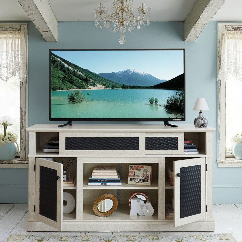 Embossed Pattern TV Stand, TV and Media Console with Open and Closed Storage Space,Entertainment Center