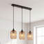 3 Light Bar Pendant Ceiling Light with Amber Ribbed Glass Shades