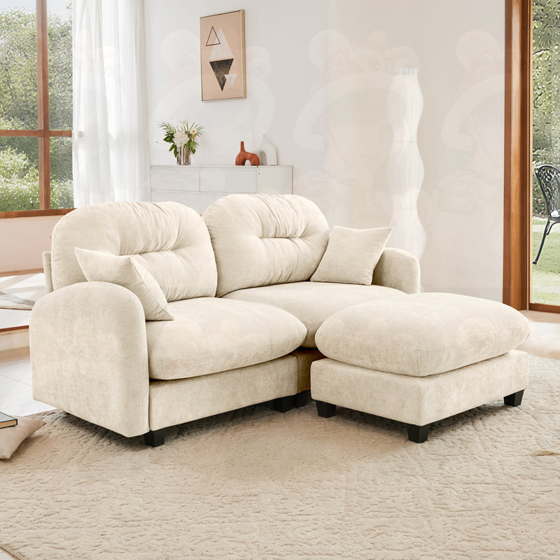 Tissu modulaire en chenille avec 1 repose-pieds et causeuse Cloud, Beige