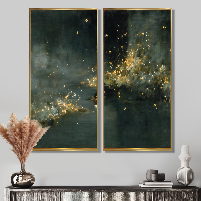 «Curious Fireflies At Night - Fireflies», impression sur toile jaune nature, 2 pièces, H 32 po x l 32 po, Doré