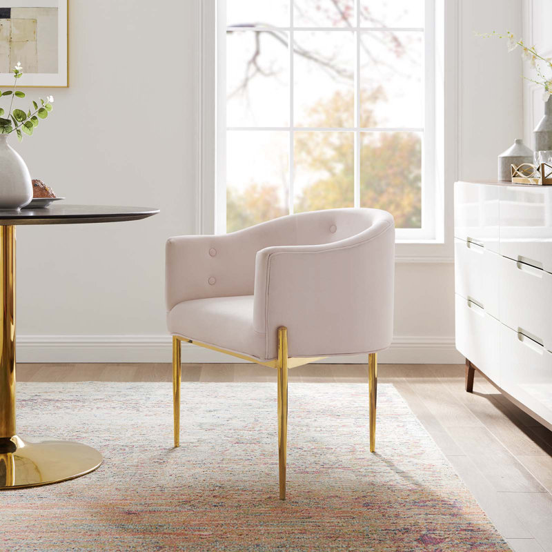 Fauteuil d'appoint performance en velours capitonné Savour, Velours rose
