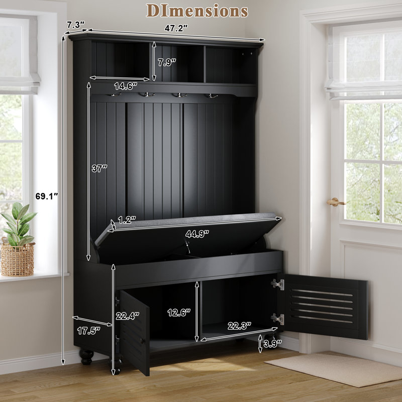 5-in-1 Entryway Bench With Shutter-shaped Doors