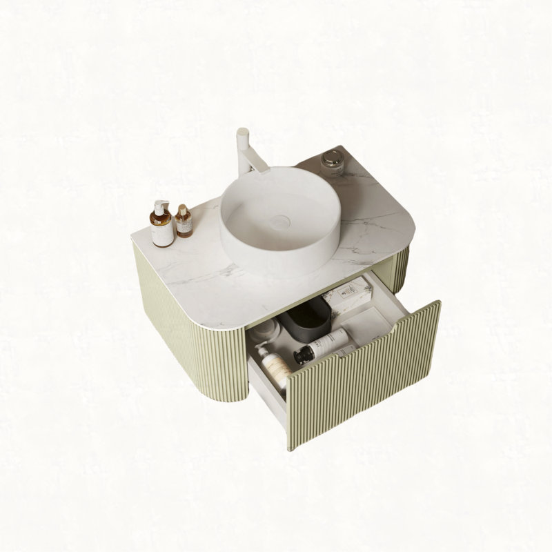 Meuble-lavabo de salle de bain mural 30 po avec lavabo rond 30 po avec lavabo à tiroir rond en céramique sans robinet, pré-assemblé