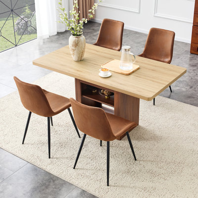 Ensemble de table de salle à manger extensible avec rangement, ensemble de salle à manger en bois pour 4 à 8 personnes avec chaises rembourrées, ensemble de table de cuisine compacte pour la salle à manger