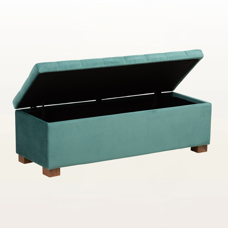 Teal Blue Velvet Upholstered Storage Ottoman Bench, 15.35'' H X 46.06'' W X 16.73'' D, Teal Blue