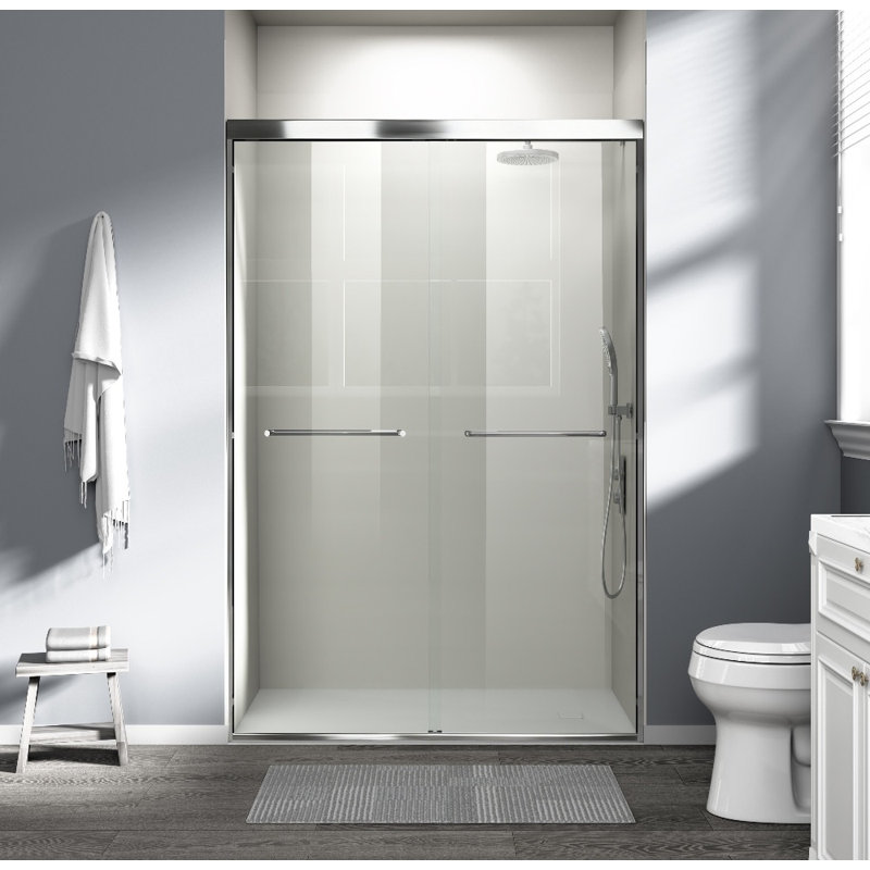 Porte de douche coulissante double demi-cadre l 44 à 48 po x H 72 po - Chrome, verre trempé de 1/4 po (6 mm) pour douche à l'italienne