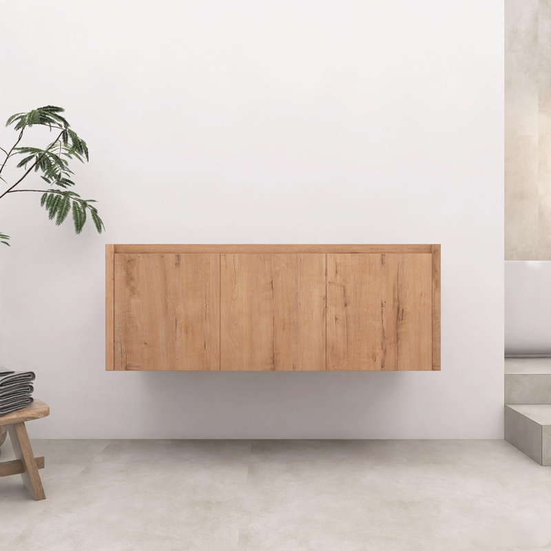 Base de meuble-lavabo mural 48 po avec portes à fermeture douce, imitation chêne