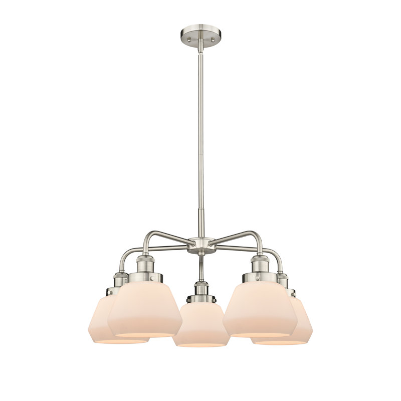 Lustre bol à 5 lumières en verre Fulton, Blanc mat, Nickel satiné