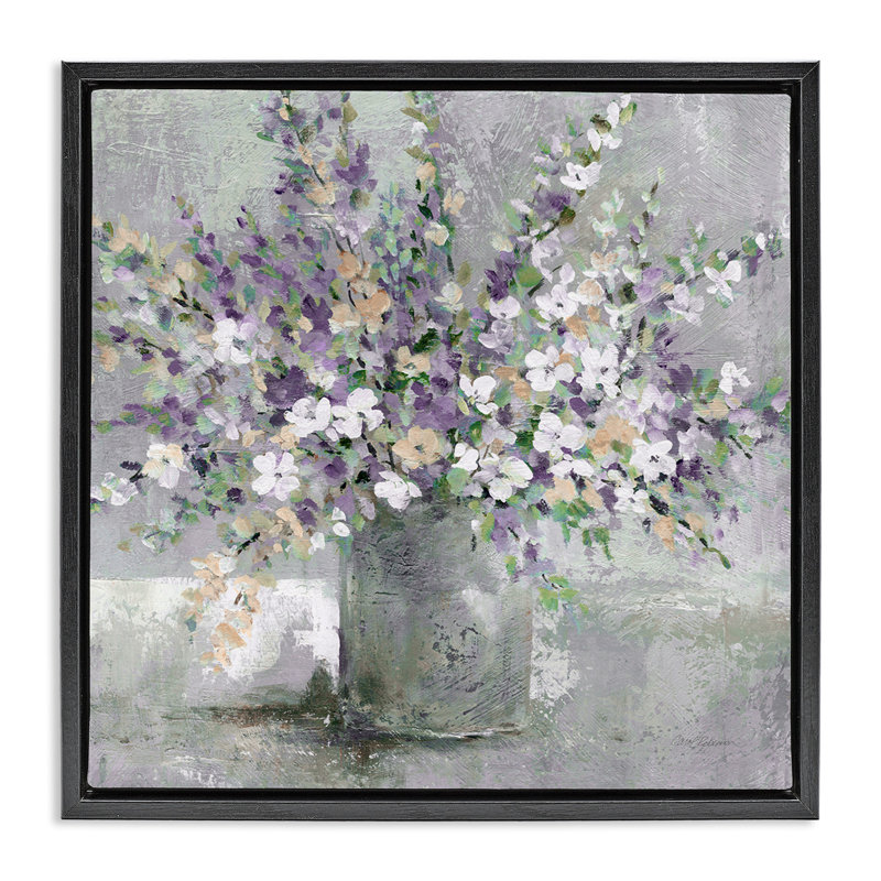"Blossoming Aster Flower Bouquet", art mural sur toile flottante noire par Carol Robinson, 18" H x 18" W
