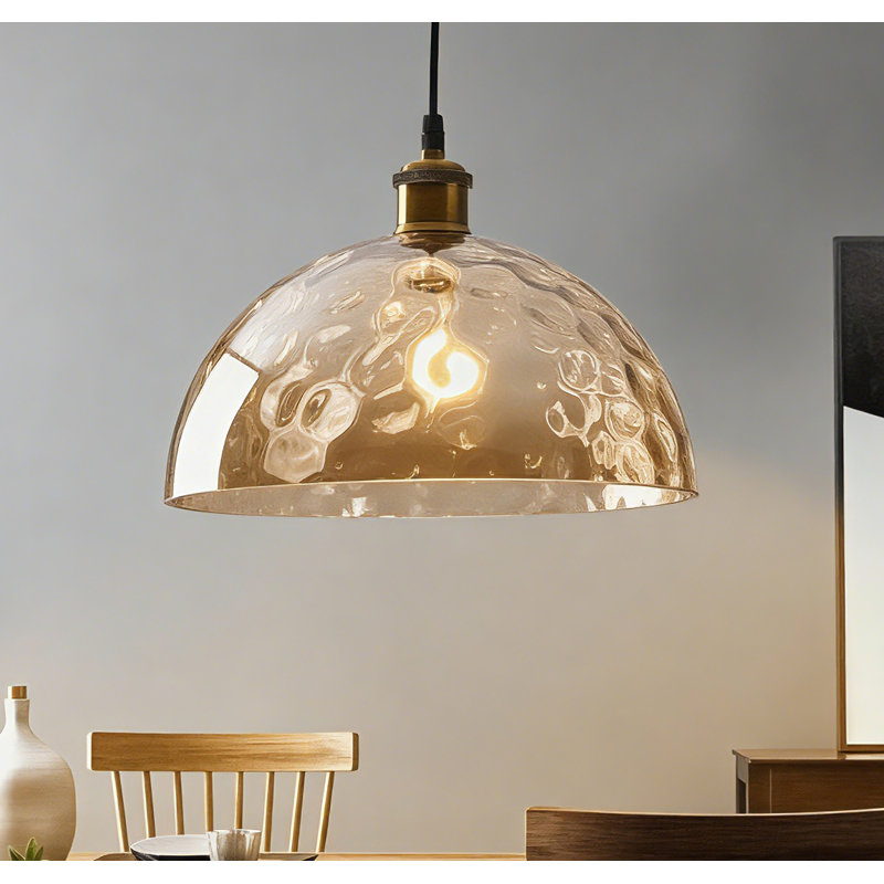 Scandinavian Design 1-Light Amber Stone Pattern Glass Pendant Light