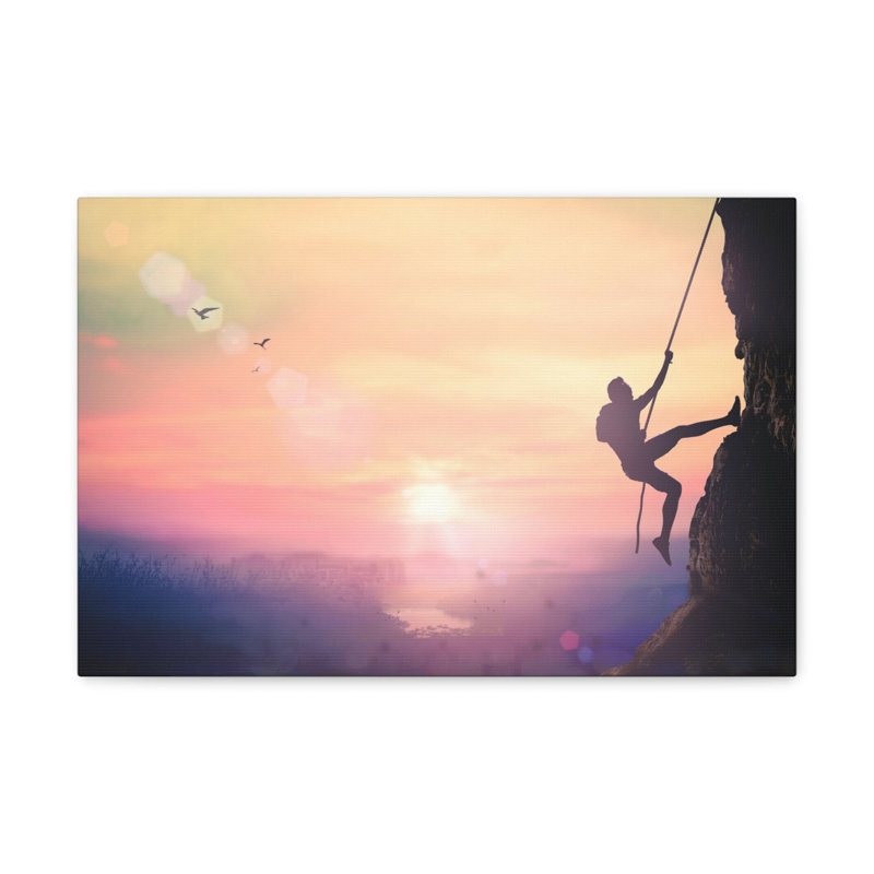 «Man Climbing High Mountain Nature Wilderness», photographie sur toile, H 18 po x l 24 po