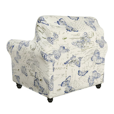 Stretch Sofa Cover Printed Couch Covers, Floral Pattern 2 Piece Armchair Slipcover With Separate Chair Cushion Cover, Washable Furniture Protector For Living Room(Chair, Butterfly Pattern)