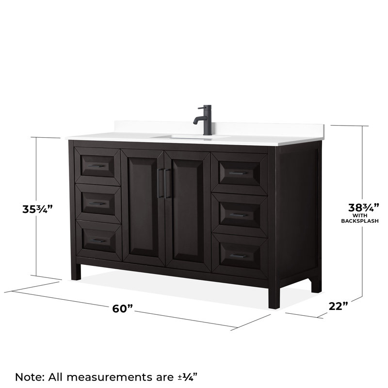 Ensemble de meuble-lavabo simple 60 po Daria, Marbre de culture blanc, Espresso foncé, Noir mat