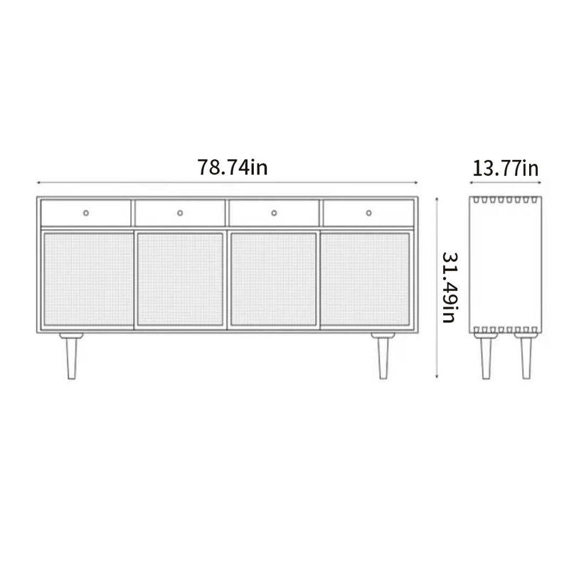Buffet en rotin d'hévéa, H 31,49 po x l 78,74 po x P 13,77 po