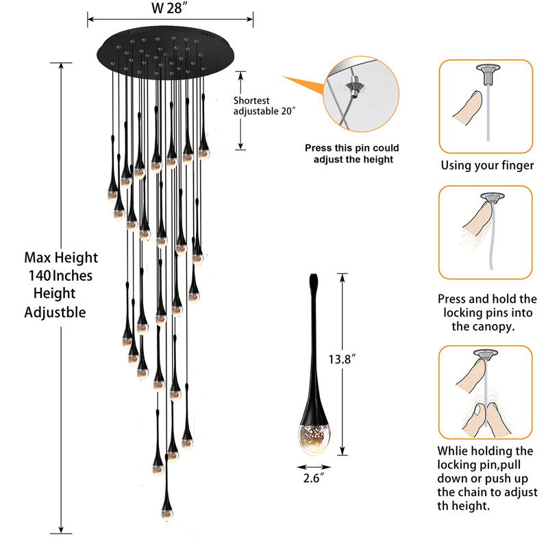 Lustres à intensité variable en cristal de 26 lumières DEL Bruinius