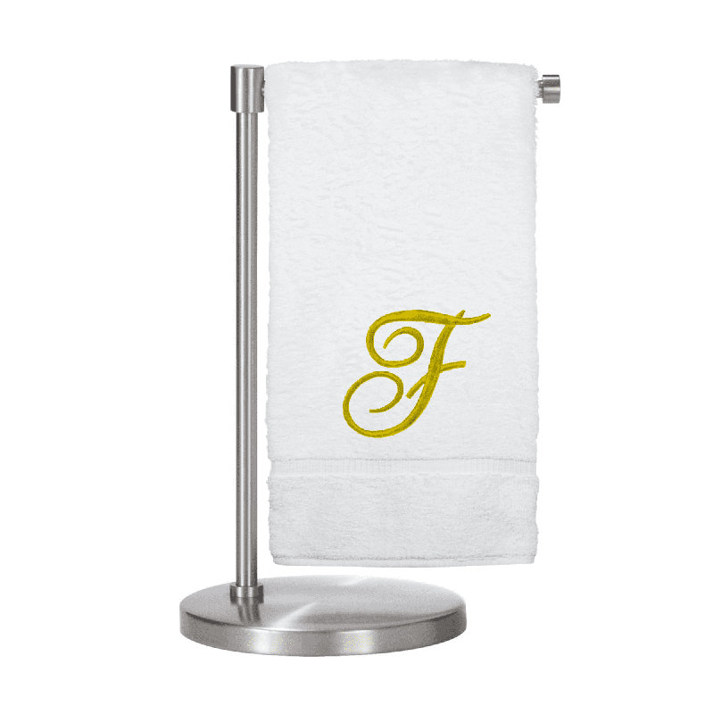 Serviettes de bain monogrammées - ensemble de 1 - lettre en script, F, Blanc / Doré