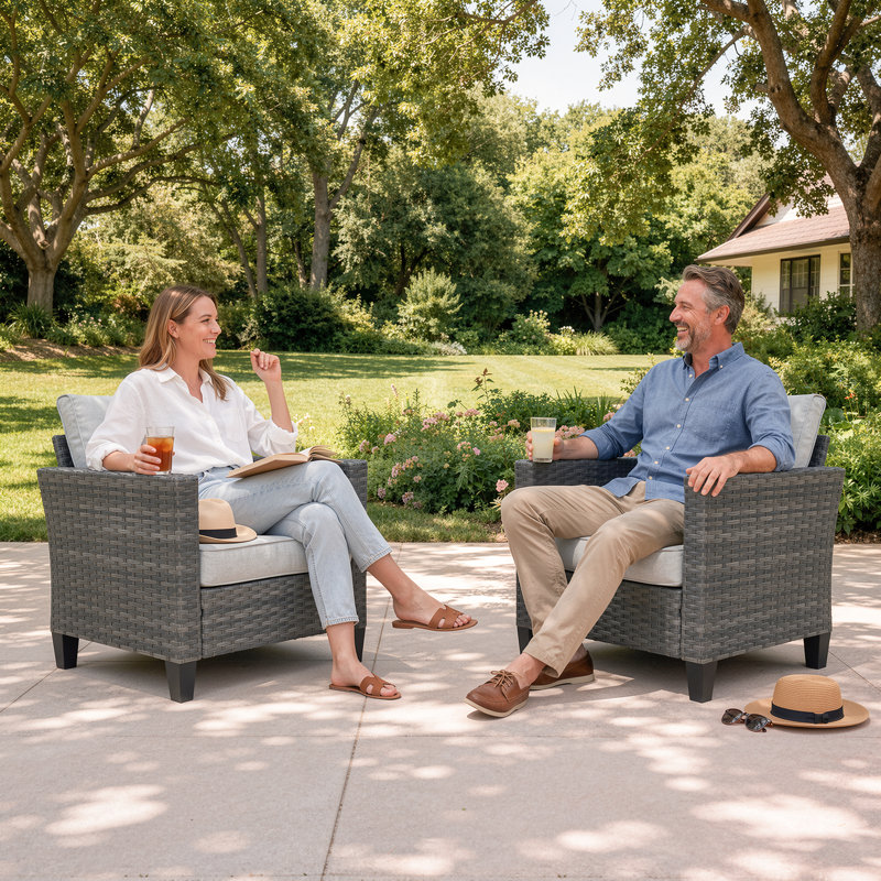 Wicker Outdoor Lounge Chair with Cushions, Gray