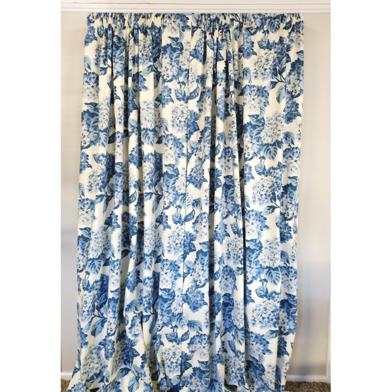 Hydrangea Cotton Blend Room Darkening Curtain Pair, 50" W x 96" L, Blue