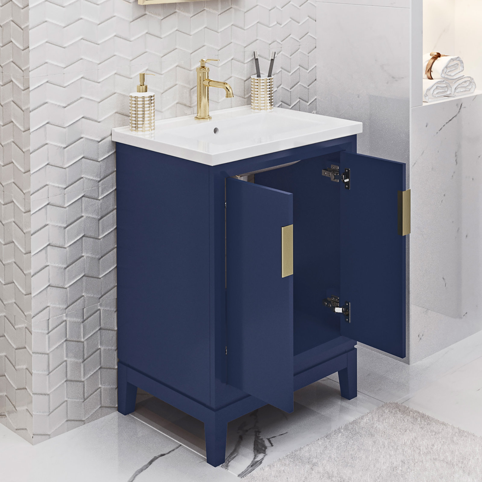 Finck 24.2'' Single Bathroom Vanity, Monarch Blue, Gold