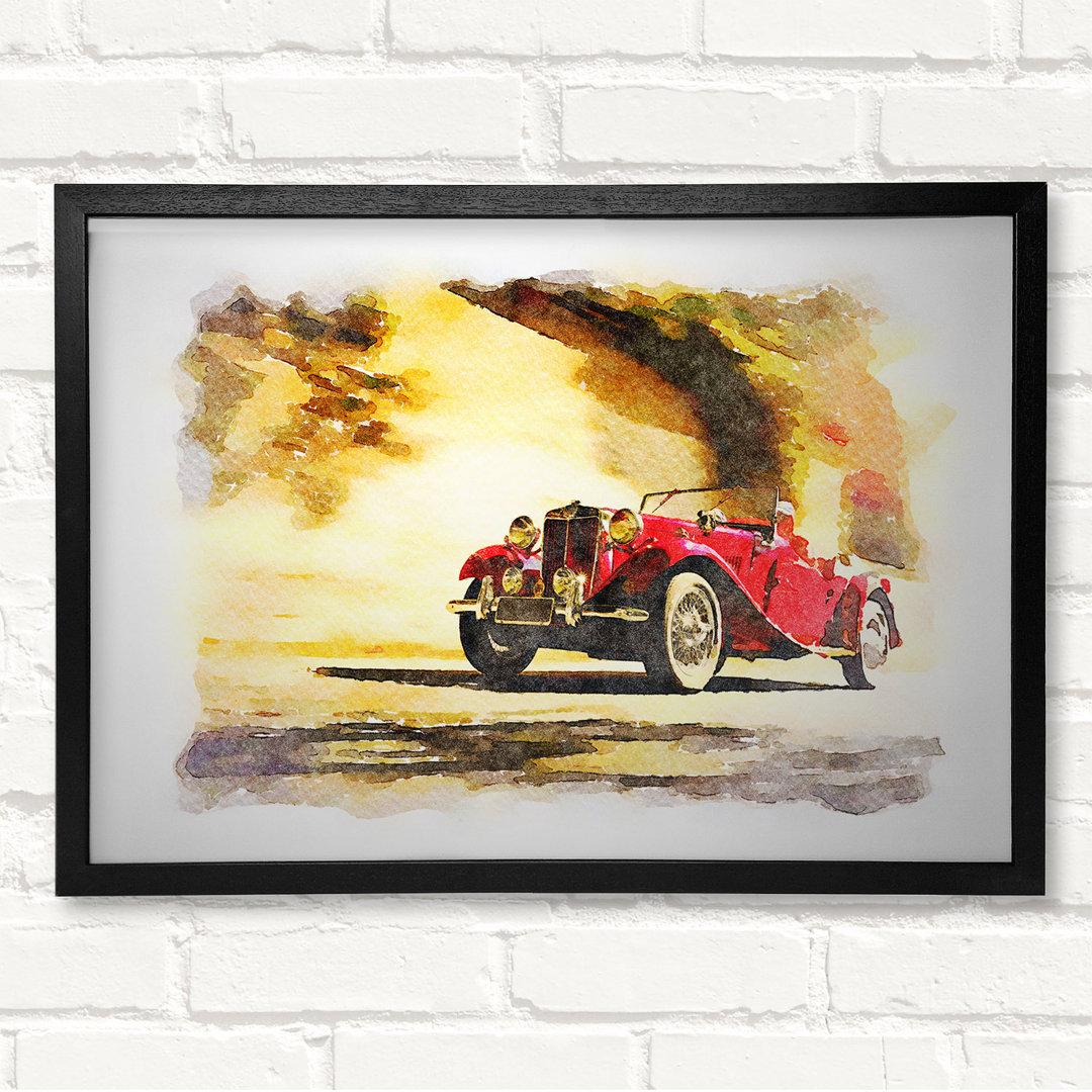 Vintage Car On The Beach - Geschlossener Eckrahmen Kunstdrucke auf Holz