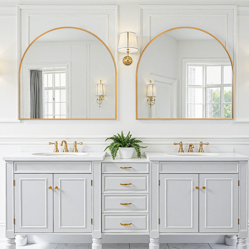 Metal Arch Wall Mirror Accent Mirror Bathroom/Vanity Mirror for Living Room Bedroom Entryways, Gold, 2