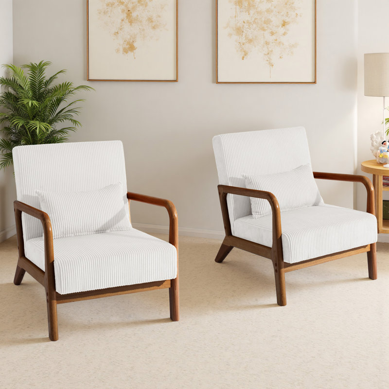 Chaise d'appoint Jyrin Mid Century, Beige, Bois brun foncé, 2