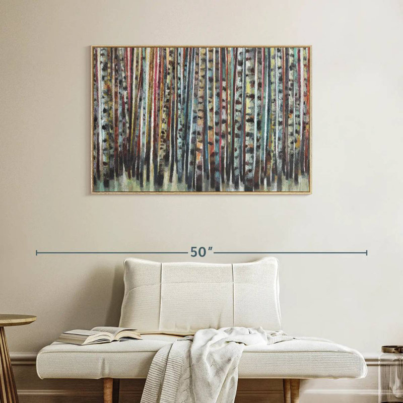 Forêt de bouleaux peinte, Cadre flottant en bois naturel, 40 po x 27 po