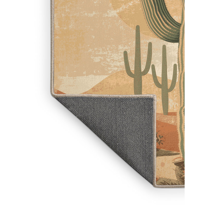Tapis beige moelleux moelleux de style rustique rétro Saguaro Country - reliure beige, 7 x 9