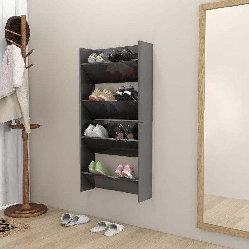 8 Pair Shoe Rack, High Gloss Grey