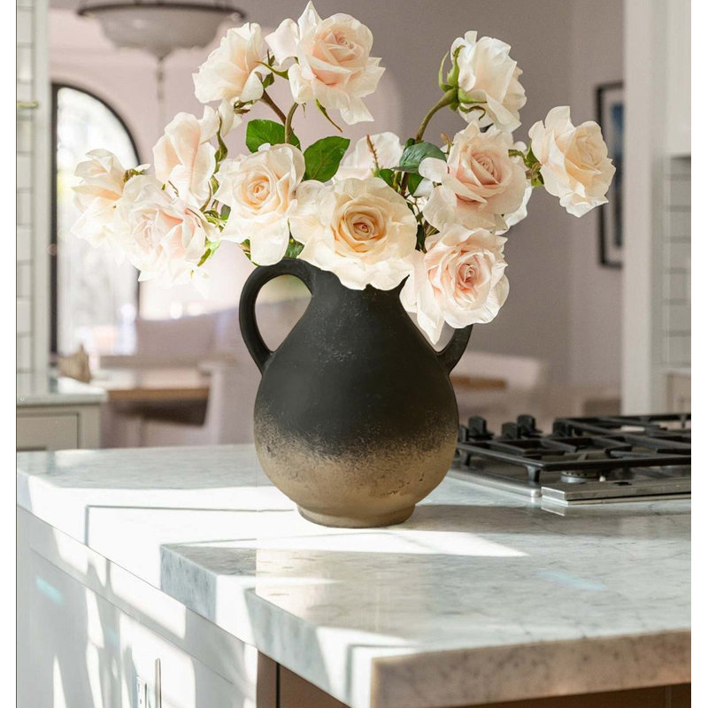 Vintage Ceramic Farmhouse Vase With Handles, Black/Brown