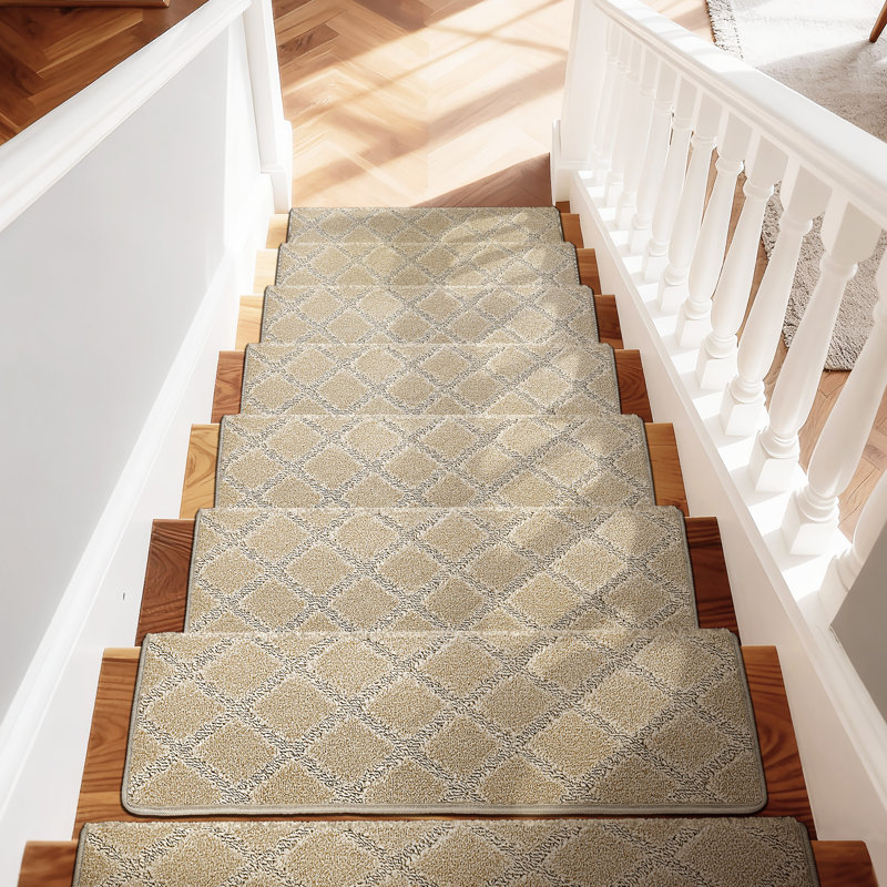 Tapis d'escalier bullnosés antidérapants, Treillis crème gris diamant, 14