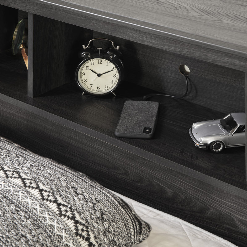 Gray Oak Twin Wood Headboard with Storage