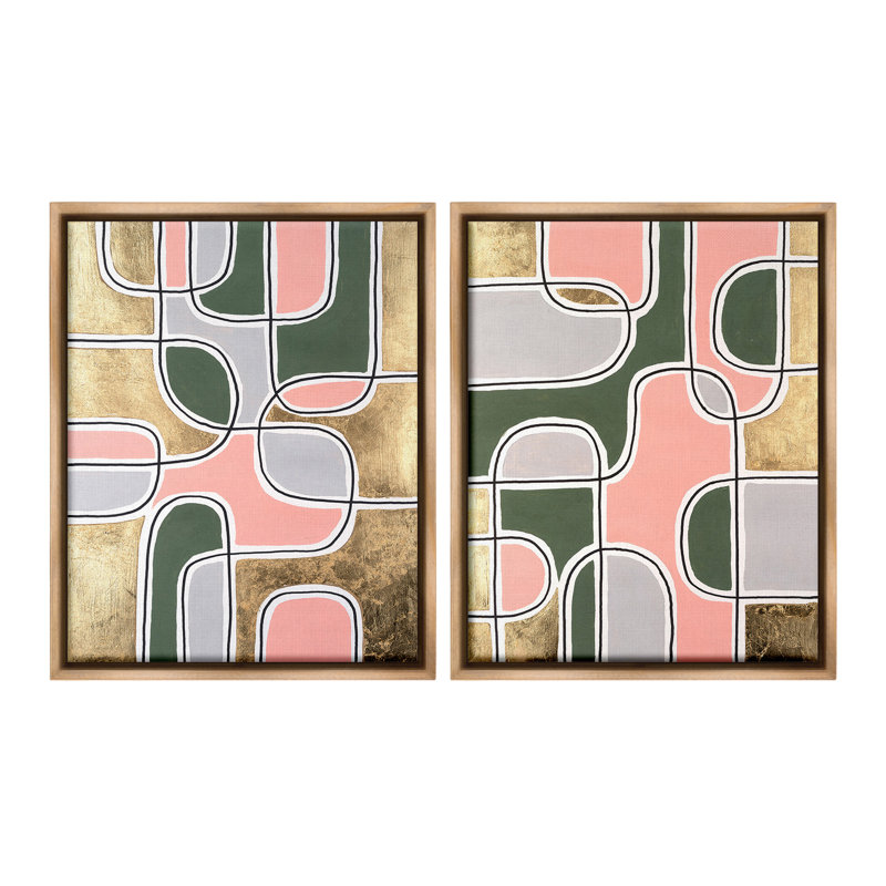 "Overlaps Shapes On Glam" par Michael Willett, 2 pièces sur toile, Cadre flottant orme Montalcino, H 31 po x l 25 po